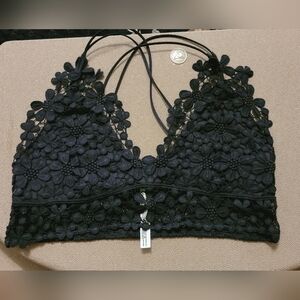 Free People Black Floral Lace Top